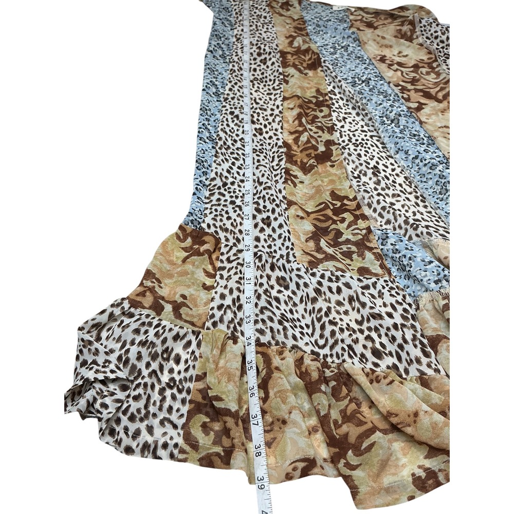 Kori Mixed Leopard Paisley Patchwork Ruffle Duster Vest Brown Blue ML B6888 - Picture 9 of 9